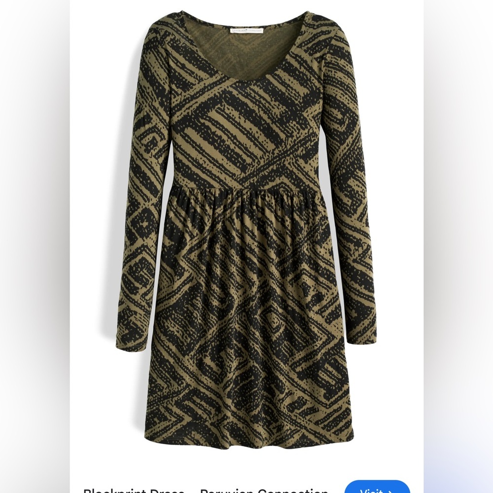 Peruvian Connection Black and Olive Geometric Dress
